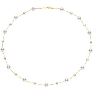 黛米珠宝 星玥 3-7mm淡水小米珠满天星珍珠项链18K金细锁骨颈链女