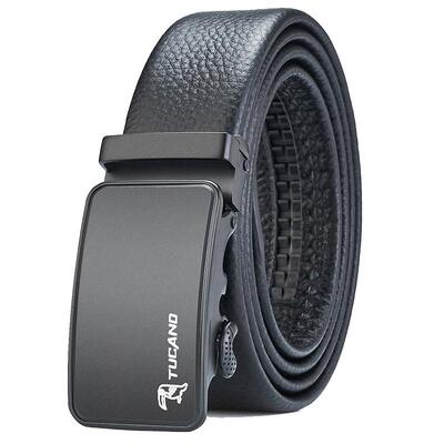 啄木鸟黑镜面头层牛皮商务皮带