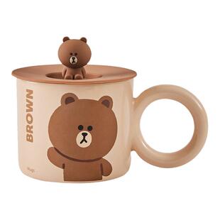 LINE FRIENDS马克杯带盖大容量陶瓷杯子家用牛奶咖啡杯高颜值水杯