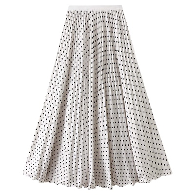 D9808-8气质波点百褶大摆长裙