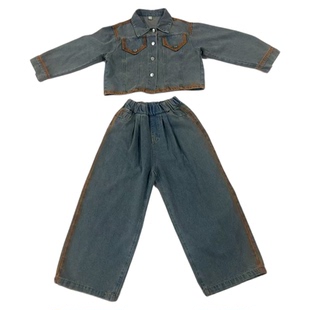 女童牛仔中大童春秋款套装2026新款洋气外套儿童女孩春装两件套潮