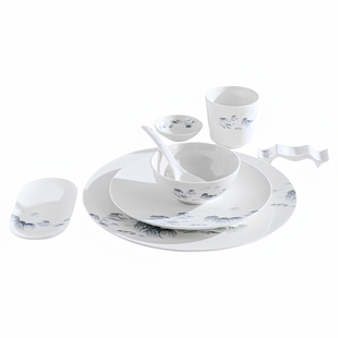 星级酒店摆台餐具套装火锅店八件套会所包厢特色专用新中式山水图