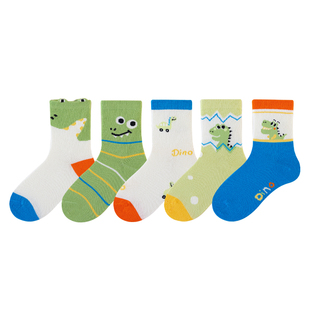 男童袜子春秋季纯棉儿童可爱卡通恐龙中筒袜男孩宝宝秋冬无骨棉袜
