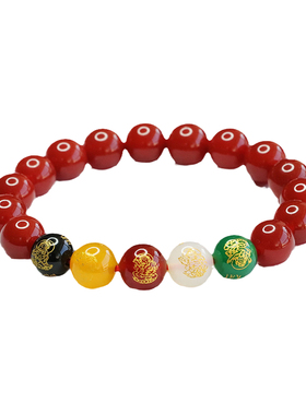 红玛瑙手串财源滚滚五路财神玉髓手链景点饰品复古风男女士礼物