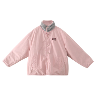 女大童毛绒外套2025冬装新款青少年初中生加厚儿童两面穿保暖棉服