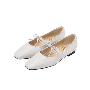 7or9玛丽珍鞋女鞋平底鞋春夏款羊皮蝴蝶结芭蕾风通勤单鞋白巧麻薯