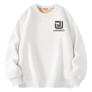 加绒卫衣男款青少年2025新款冬季圆领加厚羊羔绒外套初中生保暖衣