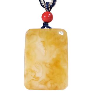天然正品真蜜蜡吊坠项链无事牌男款鸡油黄白花琥珀锁骨链女士配饰
