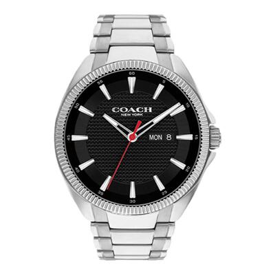 蔻驰商务钢带格纹盘石英手表男表