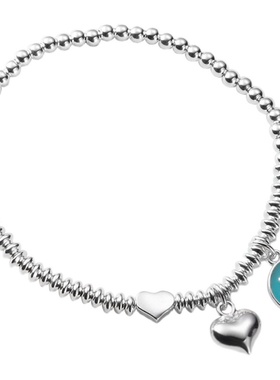 通体银爱心手链女串珠小众高级感