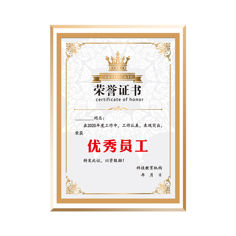 水晶玻璃荣誉证件书展示框定制a4奖状打印结业毕业获奖授权书聘书证书外壳任命企业优秀员工颁奖裱相框奖牌 - 白底图