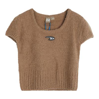 潮流纯色休闲logo短袖针织衫