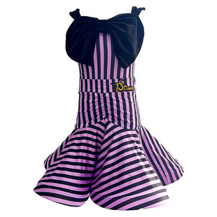 香芋紫条纹拉丁舞服女童夏季练功服专业少儿比赛表演服舞蹈演出服