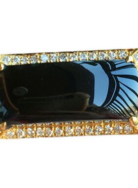 镀18K金镶嵌天然玉髓墨绿马鞍男女款戒指精致气质霸气可调节指环