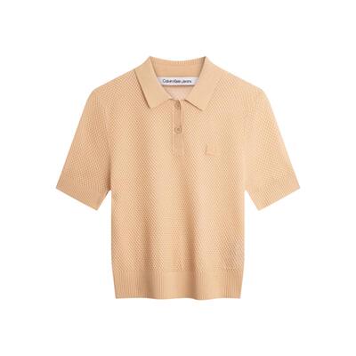 CK女士网格状POLO领短袖针织衫