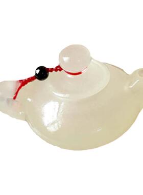 天然阿富汗冰种青白玉茶具小摆件