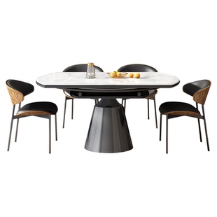 天然大理石可伸缩方圆俩用餐桌椅组合微晶石意式轻奢小户型可折叠