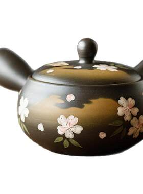 日本进口常滑烧樱雨急须壶日式手工茶具泡茶壶侧把防烫带过滤茶壶