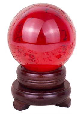 红色水晶球摆件鸿运珠当创意摆设