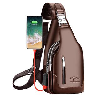 男士斜挎包高档帅气单肩多功能防水包出差软皮包大容量胸包