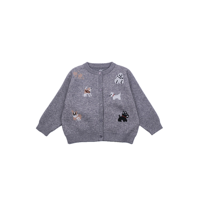 儿童可爱小狗针织开衫外套2025春秋新款童装女童宝宝洋气卡通毛衣