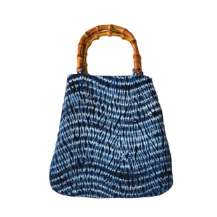 布茗堂扎染扇形竹把包草木蓝染手提包竹根柄手工扎染植物染色工艺