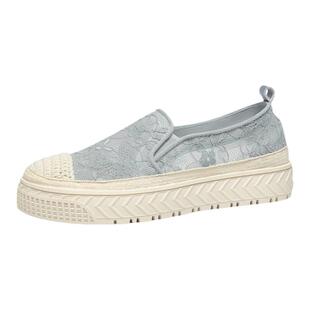 金利来平底渔夫鞋女夏季新款女鞋蕾丝网面透气百搭圆头厚底休闲鞋