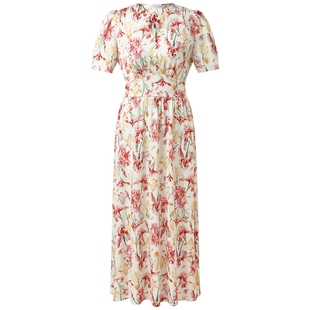 首降3折|歌莉娅真丝连衣裙女夏季度假穿搭高端绝美桑蚕丝碎花长裙