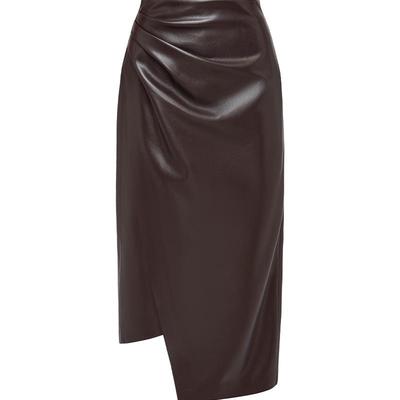 雅莹开叉压褶包臀裙PU皮