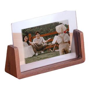 现代简约胡桃木榉木相框摆台照片678寸亚克力实木透明框架像架子
