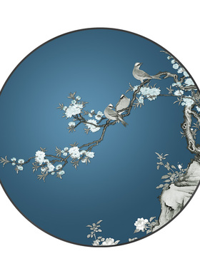 新中式鎏金彩雕花鸟轻奢圆形挂画