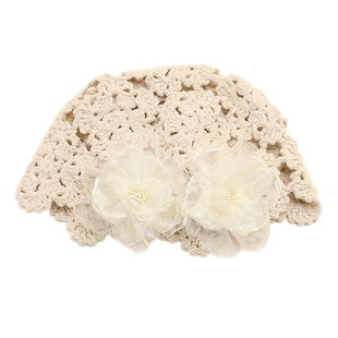 钩织镂空薄款花朵帽子2025新款夏季温柔复古包头帽甜美百搭毛线帽