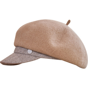 羊毛呢八角帽子女秋冬季加厚防寒保暖贝雷帽复古英伦风宽檐显脸小