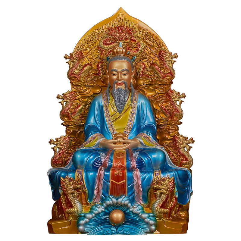 黄铜彩绘款九龙三清道祖