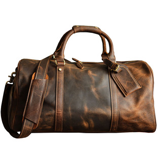 欧美牛皮男士手提户外露营旅行包真皮大容量登机包出差短途行李袋