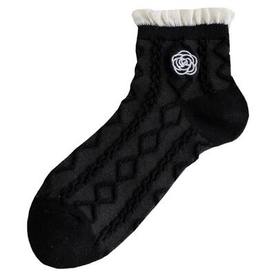 小香风 l 黑色袜子花边泡泡口短袜女春夏中筒袜搭配小皮鞋的袜子