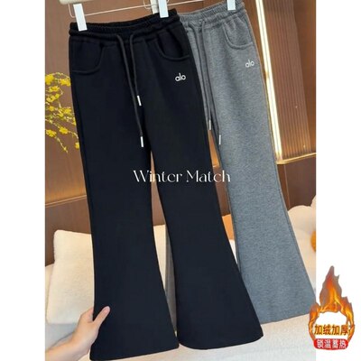 女童加绒裤子2025冬季新款一体绒喇叭裤中小学生加厚修身微喇卫裤