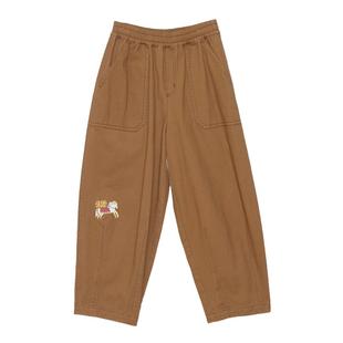 MOVEUP幻走2024秋冬季新款纯棉松紧腰绣花休闲裤子直筒裤女加厚