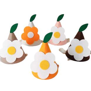 韩国ins风可爱搞怪毛球简约毛毡帽蝴蝶结云朵小花帽儿童生日装饰