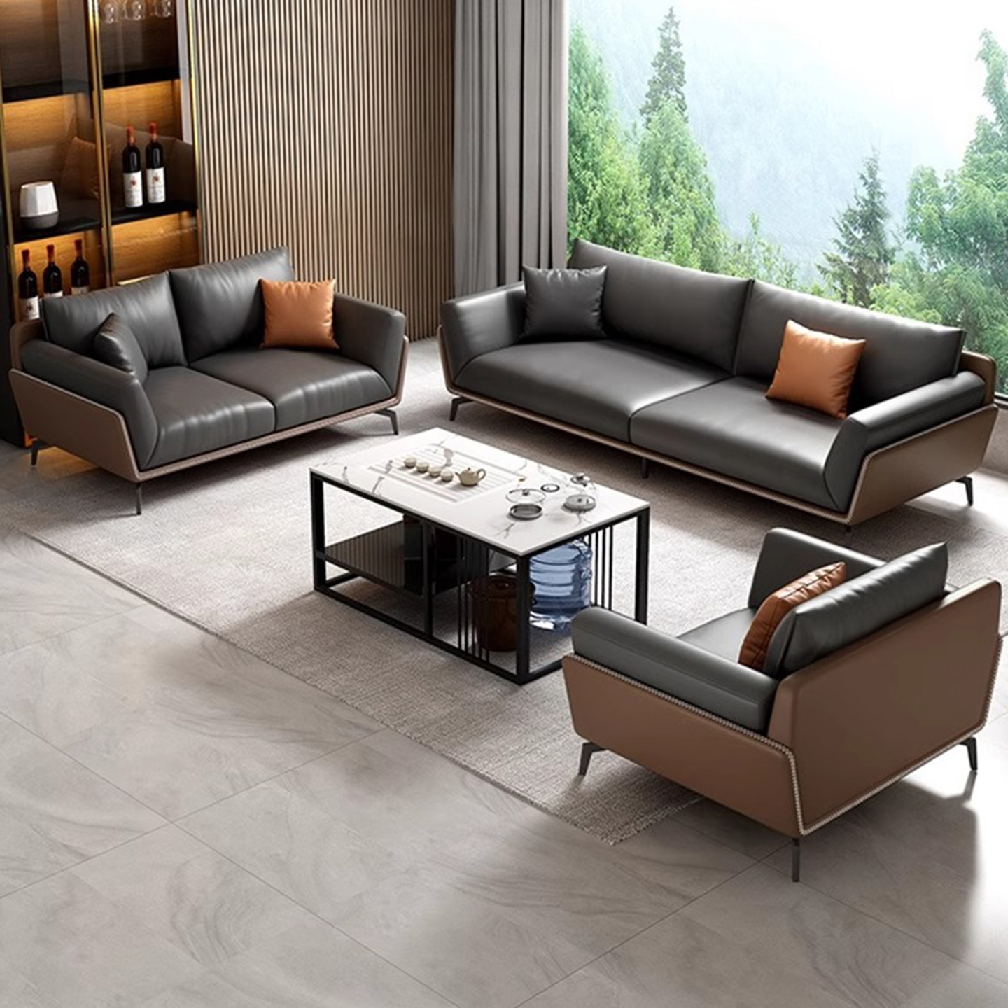 办公室沙发茶几组合简约现代公司商务会客洽谈接待室休息区三人位