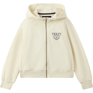 eland kids衣恋童装女童外套春季休闲刺绣拉链连帽卫衣开衫短款