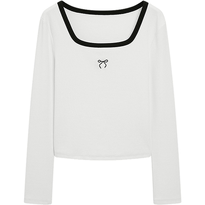 KBNE2025夏季新款短袖t恤白色方领设计感修身洋气独特高级上衣女