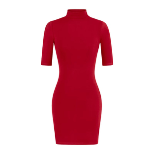 怪力酱 高领中袖连衣裙早春高级感修身收腰打底裙气质短款包臀裙