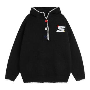 INSstudios 国潮美式「多巴胺彩色纽扣连帽毛衣」宽松针织衫上衣