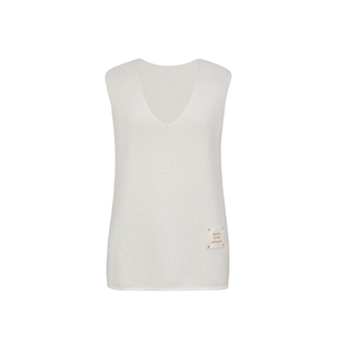 嫚渡|100%山羊绒|法式轻奢V领无袖针织羊绒衫宽松中长款白色马甲