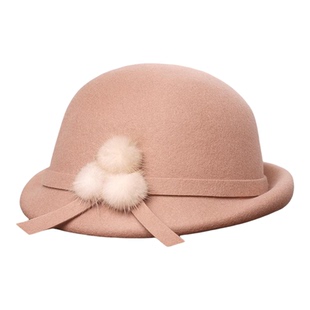 秋冬新款千金风羊毛呢贝雷帽子女士优雅卷边小礼帽显脸小气质盆帽