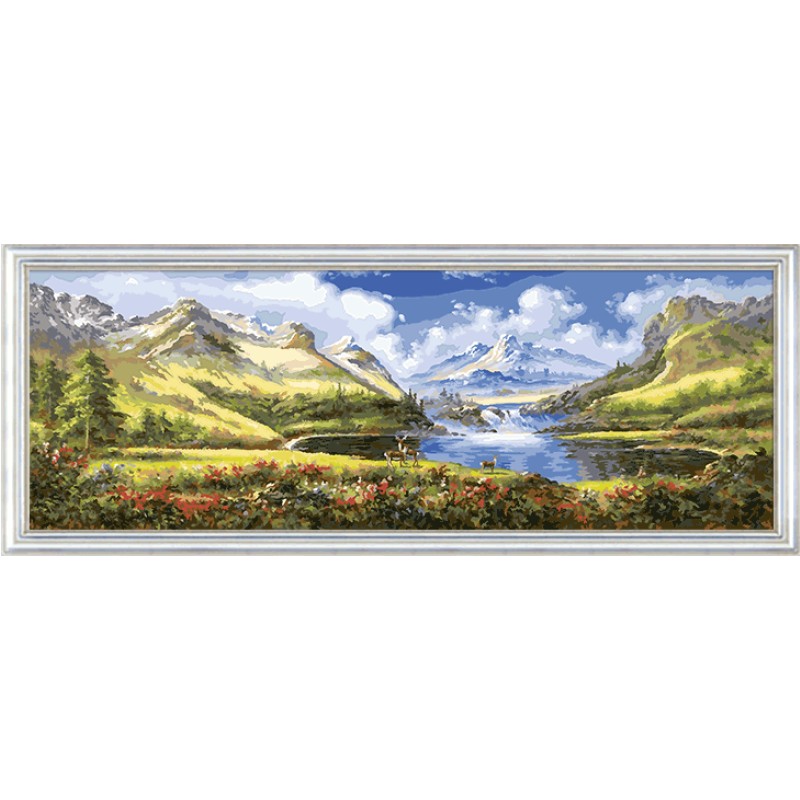 diy纯手绘大幅风景招财填色画