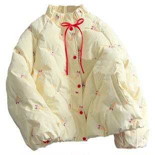 可爱风冰淇淋刺绣蝴蝶结宽松加厚保暖减龄长袖外套女棉衣棉服Q724