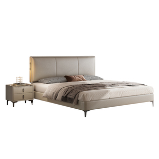 政府补贴蓝色理想超薄床头可调节真皮床带感应灯小户型可储物大床