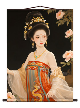 古典四大美女卷轴挂画客厅办公